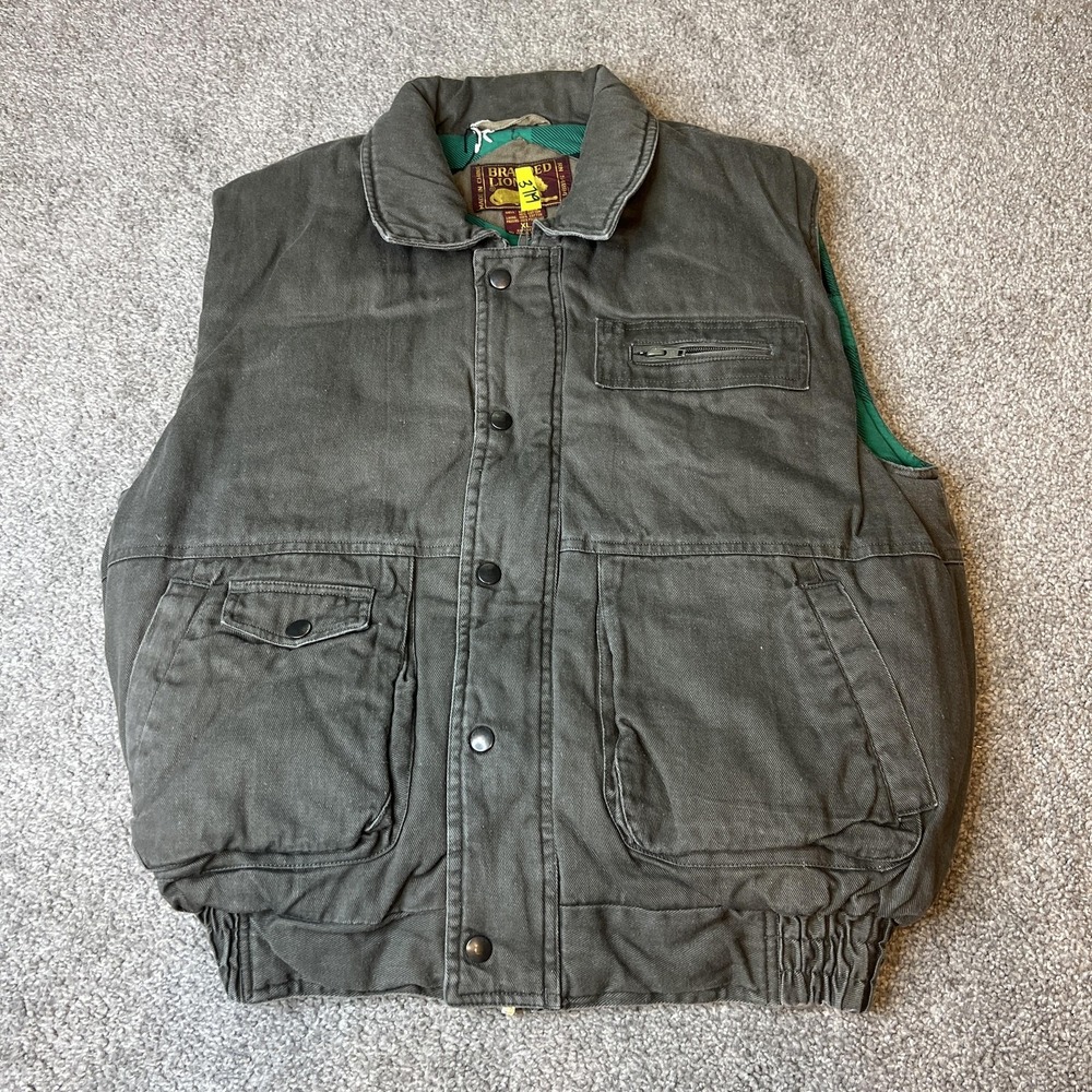 Branded Lion Vest Mens XL Gray‎ Padded Utility Outdoor Workwear Pockets Jacket